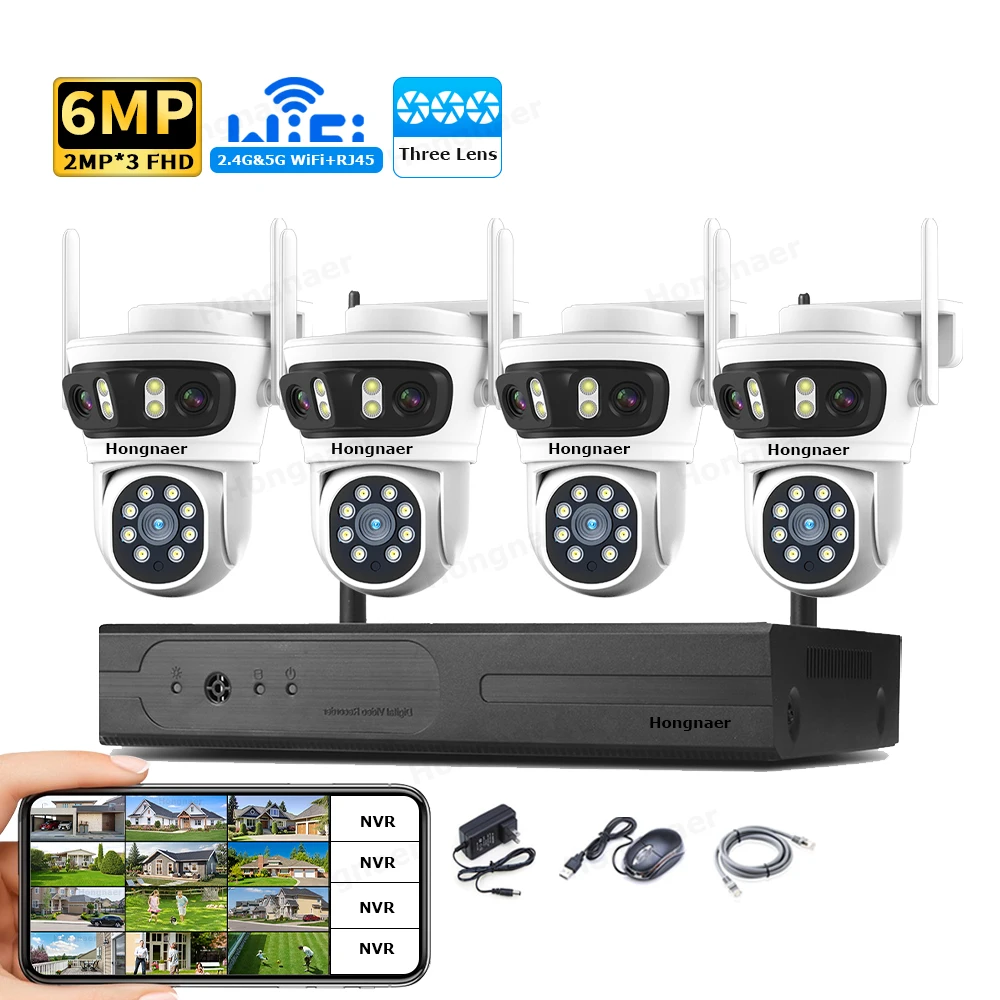 Home Security Wireless - 2026 Hongnaer 6MP 4CH 3 Lens