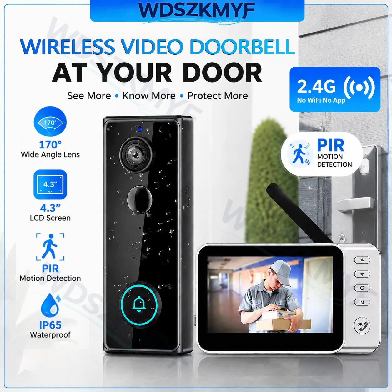 Home Security Video Cameras - New Waterproof Wireless Doorbell Camera 4.3in